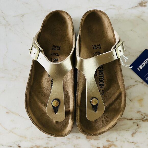 BIRKENSTOCK Gizeh Gold Birko-Flor Slide Slippers - 37 EU - Picture 2 of 11